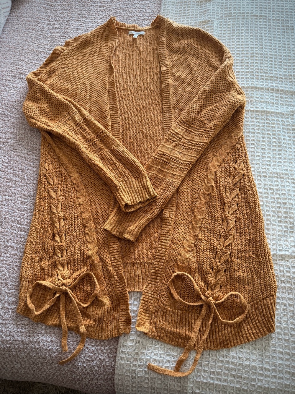 Women’s Cozy Open-Front Cable Knit Cardigan - Mustard